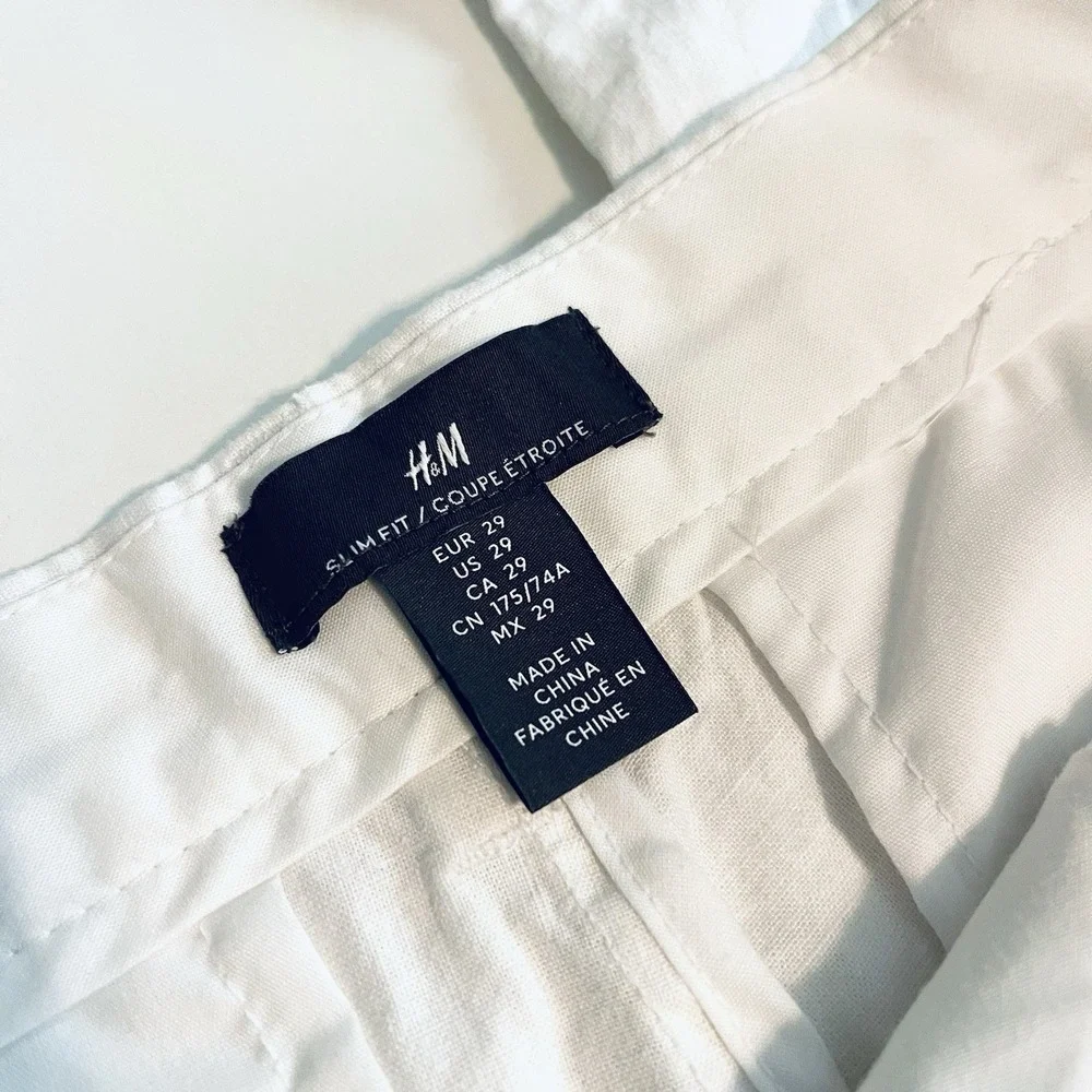 H & M Women's White Linen Blend Pants Size‎ 29 Straight Leg